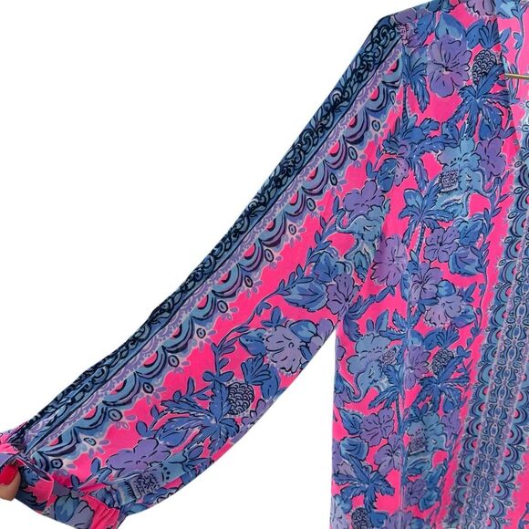 Lilly Pulitzer Women’s M Pamela 3/4 Sleeve Top Soleil Pink Paradise Elephant - Picture 7 of 14